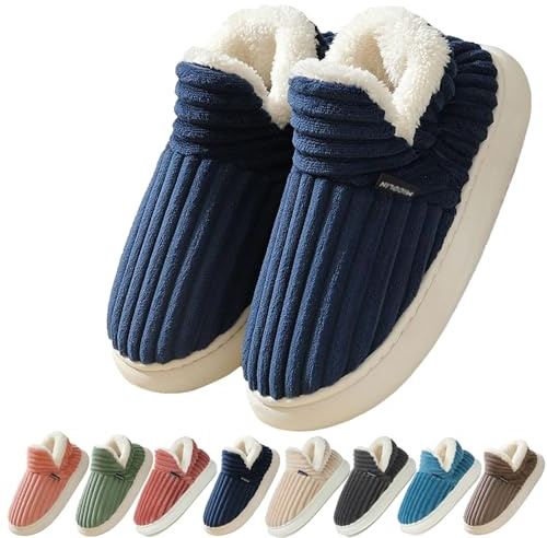 Coswind Hausschuhe Damen Herren Winter Warme Geschlossen Plüsch Weiche Modern Bequeme Elegant Rutschfeste Memoryschaum Pantoffeln Marineblau 280