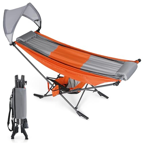 HIGH POINT SPORTS Hamac de camping - Hamac d'extérieur avec protection solaire amovible - Charge maximale : 250 kg - Hamac portable robuste avec sac de voyage pour jardin, intérieur, balcon, terrasse