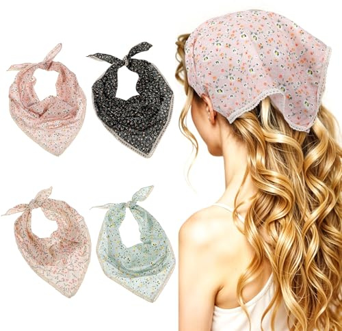 4 fazzoletti estivi da bambina, triangolari, bandane in chiffon, da donna, regolabili, per donne e ragazze, per yoga, spiaggia, attività all'aperto