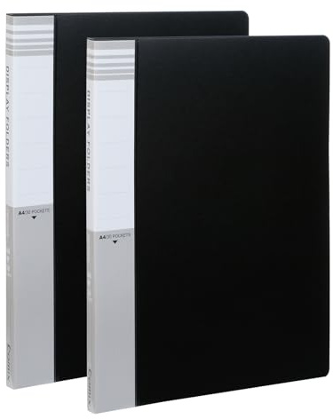 Comix A4 Display Folder with Plastic Sleeves,30 Pockets Presentation Folders, A4 Display Book Used for Storing Document and Certificate(Black*2)