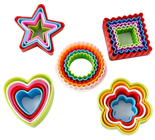 Cookie Cutters Set of 25 Pieces, Mini Cookie Cutter with Round Shapes from 3.5 to 9 cm, Star Cookie Cutter, Playdough Cutters & Play Doh Cutters for Baking and Fun Time with Youths