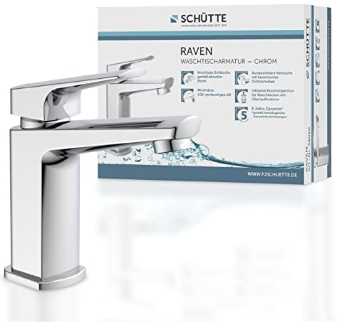 SCHÜTTE 34010 RAVEN Waschtischarmatur Badarmatur, Einhebelmischer mit Ablaufgarnitur, Chrom