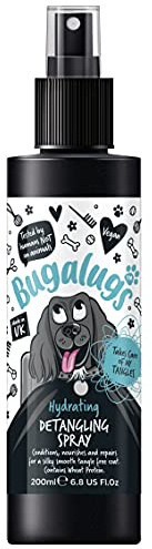 Bugalugs Dog Detangler Spray - leave In conditioner spray for de matting. No tangles. Professional dog grooming formula contains Wheat protein. Pet detangling spray knot removal (200ml)