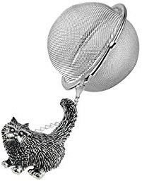 Filtro a sfera in acciaio inox A40, in peltro inglese su foglia di tè, infusore a forma di gatto in piedi