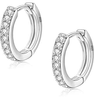 MOROTOLE Silber Creolen für Frauen, 925 Sterling Silber mit Zirkonia, Gelbgold/Weißgold/Rosegold/vergoldet Gun Black Sleeper Knorpel Creolen (8/10/12mm)