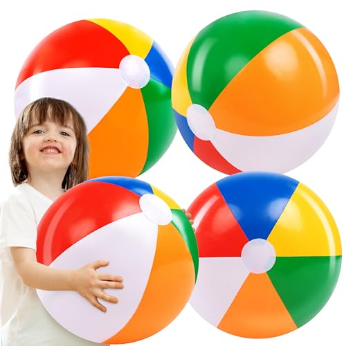 JOYIN 4 Stück Dia 20/50cm Wasserball aufblasbar, große Regenbogen-Strandbälle, Wasserball Kinder und Erwachsene Sommer-Pool-Party-Spielzeug, Strandspielzeug, Party Favors