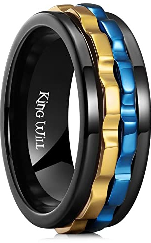King Will Anelli da Uomo in Acciaio Inox Nero con Spinner Gear Anelli Fidget Due Anelli Gear Neri Anello di Ansia per Uomo Donna Giocattolo Anti-Stress Anello da Matrimonio Elegante, X 1/2(67.19mm