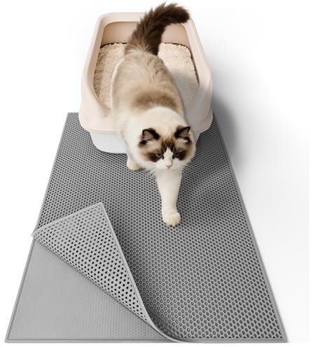 Garoopion Tappetino Lettiera Gatto, Impermeabile Tappeto Lettiera Gatto, EVA Doppio Strato Design a Nido D'ape, 61x38cm, Grigio, Un Lato Collegato