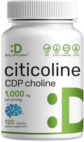 Citicoline CDP Choline, 1,000mg Per Serving, 120 Capsules – Extra Strength Choline Supplements – Nootropic B Vitamin Properties – Promotes Brain Health, Memory, & Focus – Non-GMO