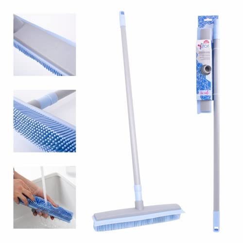 York Besen und Kehrschaufel Set Praktisch und Zuverlässig Gummibesen mit Kehrblech und Bürste Besen mit Stiel für Tierhaare Kehrgarnitur