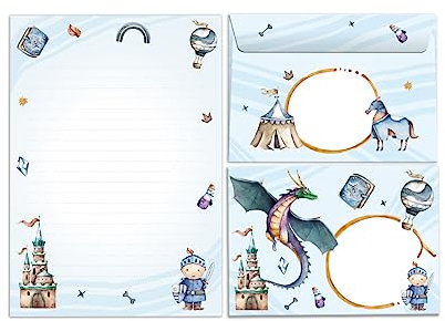 Briefpapier-Set Briefblock mit Umschlag für Jungen Jungs Kinder Ritter Kindermotiv Briefbögenblock liniert (Block A5 mit 25 Blätter + 15 Umschläge)