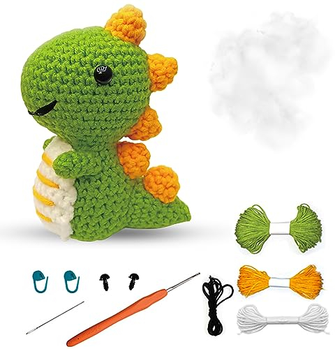 Jodsen Strickset Mit Häkelnadeln - Süßes Dinosaurier Häkelset für Anfänger DIY Starter-Paket Mit Schritt für Schritt Anleitungen und Detaillierten Video Tutorials