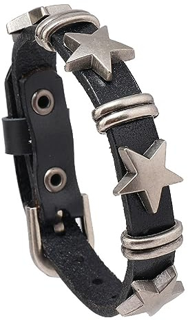 Heavstjer Bracciale punk rock in lega con stelle borchiate per cintura fibbia bracciale in pelle, 8 inches, Metallo, Nessuna pietra preziosa