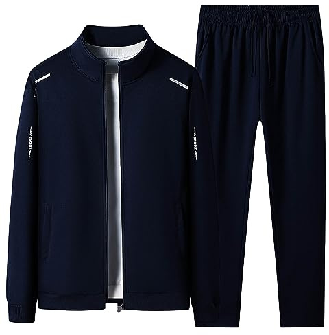 Herren Trainingsanzug Tracksuit Fußball Jogginganzug Reißverschluss Sweatjacke+Sporthose Set Sport Anzug Für Männer PSG Trainingsanzug Jogging Sport Gym Warm Sportswear Blau 4XL