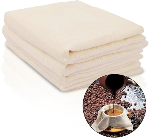 FINEASY Lot de 4 Etamine Alimentaire 60 x 60cm, Cheesecloth, Mousseline Alimentaire, Filtre Alimentaire Réutilisable Lavable, Étamine Tissu en Coton pour Filtrer Fromage Beurre Tofu Jus Lait de Noix