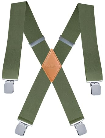 ZEAIFROOG Big And Tall Suspenders For Men Heavy Duty 2 Wide .X-Shaped Green Adjustable Men's Suspenders With Strong Clips.