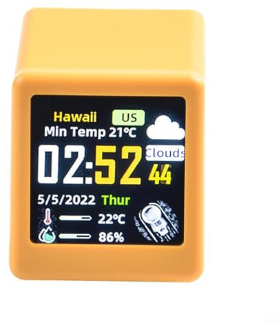 SPORTARC Stazione meteo intelligente da tavolo, orologio digitale LED LCD con connessione WiFi, stazione meteo da tavolo, display 1 54 schermo (giallo)