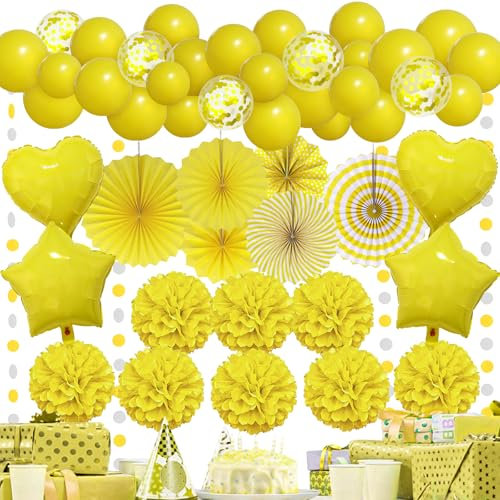 Ghirlanda di palloncini di carta gialla con pompon, forniture per donne e ragazze, decorazioni per feste di compleanno e matrimoni, baby shower