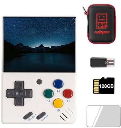Miyoo Mini V4 Retro Handheld Game Console, 2.8 inch Classic System Retro Video Games Consoles Portable Rechargeable Hand Held 128GB with Case White