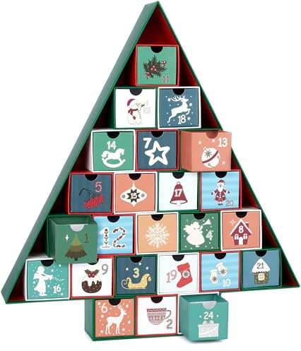 BRUBAKER Calendario de Adviento para Rellenar - Árbol de Navidad - Calendario de Navidad DIY con 24 Puertas para Vales, Caramelos y otras Sorpresas - Altura 51 cm de Cartón - Color Verde