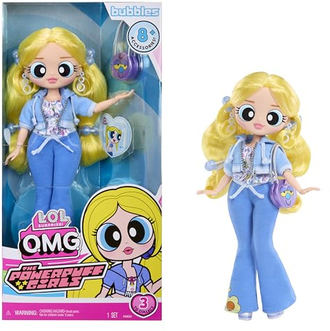 L.O.L. Surprise ! OMG The Powerpuff Girls Doll - Bubbles - Comprend 1 Poupée Mannequin, avec 1 Tenue et des Accessoires, Collectionnez Les 3