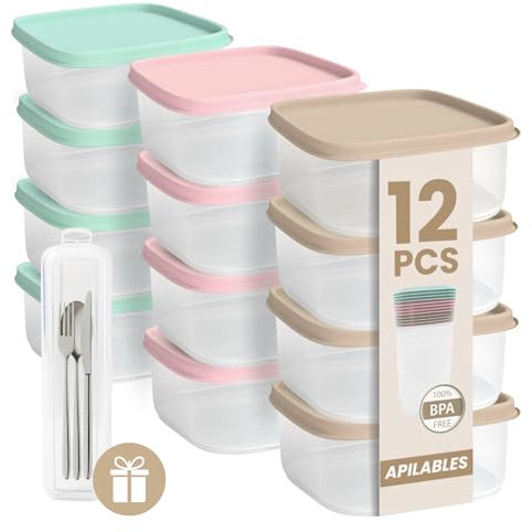 ELENANO| 12 Boite Plastique Alimentaire + Boîte de Rangement Portable Cadeau | Boite Conservation Alimentaire | Pot Conservation Bébé | 350 ml | Made in Europ (12 ud 350 ml)