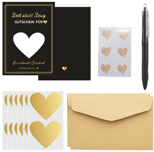 Zasvec Rubbelkarten zum Selber Beschriften 6 Stück Gutschein zum Selber Ausfüllen Herzform Kratzfilm Rubbellose zum selber Ausfüllen mit Umschläge Karte zum Selbst Beschriften, 10.5 * 15CM