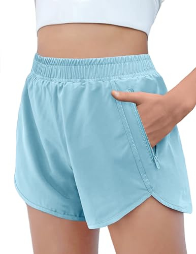 Arshiner Pantaloncini da Ragazza Estivi Shorts Sportivi Tinta Unita Pantaloncini Attivi Azzurri Pantaloncini da Ciclismo per Corsa per Bambini Shorts Atletici per Il Tempo Libero 11-12 Anni
