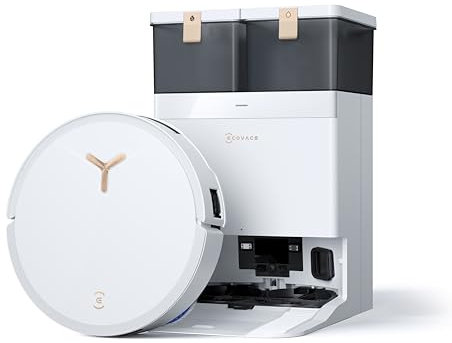 ECOVACS T50 Max Pro Omni Aspirador Robot con estación, 18500Pa mejorado por T30S PRO, Cepillo lateral y fregona Extensibles, Adición automática Solución de limpieza, Lavado en agua caliente, Blanco