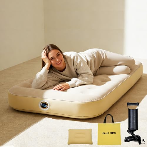 iumulinrui Single Air Mattress Single Inflatable Bed with Fiber-Tech Support,8.5 Height,300 lbs Capacity,Portable Blow Up Mattress for Camping, Guests & Travel