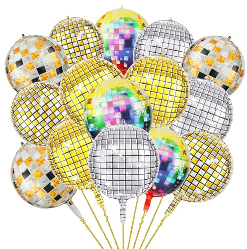 AXFEE 15 Pezzi Palloncini Disco, 22 Pollici Disco Foil Palloncini, 4D Palla Discoteca per Torte Decorazioni, per disco Festa da ballo Matrimonio Compleanno Carnevale Decorazione Dell'Albero di Natale