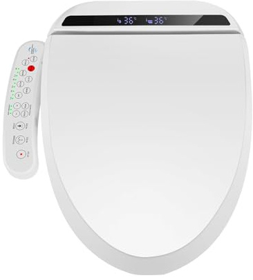 Heated Bidet Toilet Seat, Electronic Warm Air Drying, Adjustable Temperature Water Wash, Self-Cleaning Nozzle, Elongated Slow Close Design