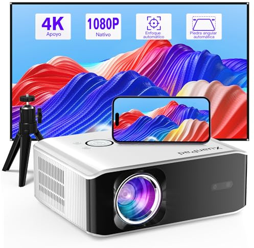 [Enfoque Automático] XuanPad Proyector con WiFi6 Bluetooth, Full HD 1080P, Proyector de vídeo para Cine en casa, Diseño Antipolvo y Enfriamiento, Compatible con HDMI/USB/AV/Phone/TV Box