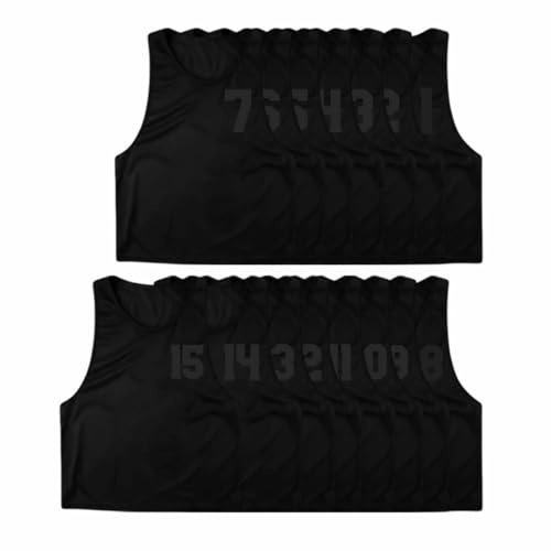 PEGANE Lot de 15 chasubles numérotées Recto-Verso de 1 à 15 de Taille Large, Gilet d'entrainement Couleur Noir