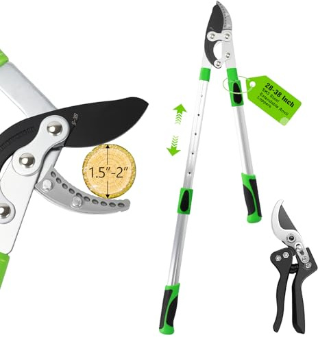 Loppers for Tree Trimming Heavy Duty 28-38 SK5 Steel Anvil Loppers With Extendable Aluminum Handle & Pruning Shears Set Tree Branch Cutter Up To 1.5-2Diameter Trimmer Tools for Garden Yard Branches