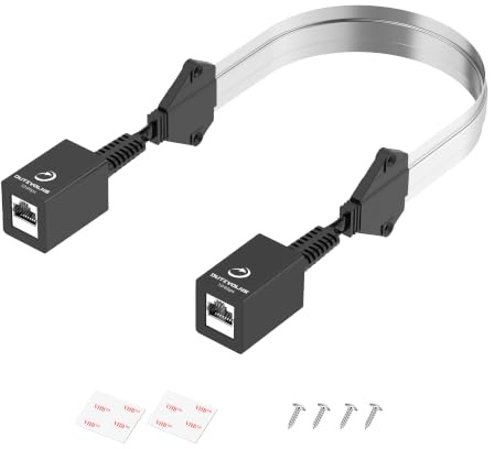 Dutevolns Flatt Ethernet-utsträckningskabel för fönster & dörr (0,45 m), Dräneringsfri kvinna till kvinna Ethernet-utsträcker för smala luckor (stödjer POE), Ultra tunn förbrydare för CAT7A, CAT6A
