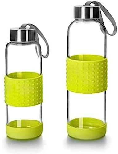 Ibili - Bouteille en Verre Sky, 360 ml, Vert, Borosilicate, Réutilisable, Protection Anti-Choc