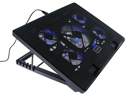 iMBAPrice Black Laptop Cooling Pad, Laptop Cooler with 5 Blue Quiet Fans for 12-17 Notebook Computer PC Gaming Laptop Fan, Height Adjustable Laptop Cooling Stand Laptop Accessories, 1-Pack