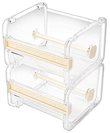 molshine Paquete de 2 dispensadores de cinta adhesiva Washi transparente de escritorio visible transparente, cortador de cinta, soporte de cinta en rollo (no incluye cinta adhesiva) (Beige)