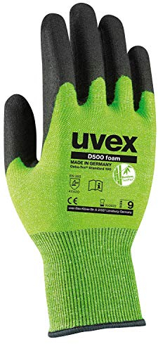 Uvex D500 Foam - Schnittschutzhandschuhe mit Grip-Beschichtung - Gr. 11/2XL, Lime/Anthrazit
