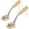 MR.SIGA Brosse à Vaisselle Radiale avec Grattoir Intégré à Long Manche en Bambou, Brosse à Récurer pour Nettoyage des Plates, Casseroles Éviers de Cuisine, Lot de 2