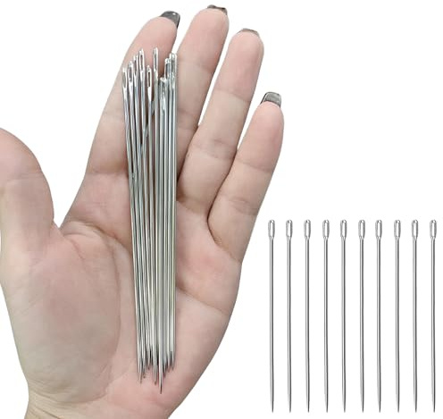 10pc 5 Large Extra Long Metal Needles Upholstery Leather Hard Work Needle Jewellery Craft Heavy Duty Needles with Bottle Travel Case
