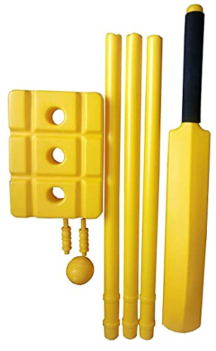 Kalindri Sports Yellow Cricket Set with Bat, Stump, Ball for Boys Long Without Cover (6 Number, PVC Bat with Stumps)