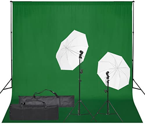 vidaXL Kit de Estudio Fotográfico con Set de Luces y Fondo Soporte Telón Pantalla Foto Video Sistema Lámparas Luz Iluminación Plegable