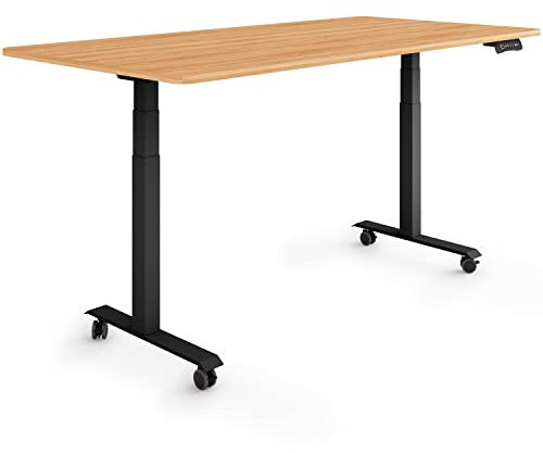 ESMART Germany EZX-132BM 160x80cm Ahorn Dekor Ergonomischer Steh-Sitz-Schreibtisch auf Rollen Stufenlos elektrisch höhenverstellbar 65,5-130,5 cm 3 x Memory Aktivitätserinnerung