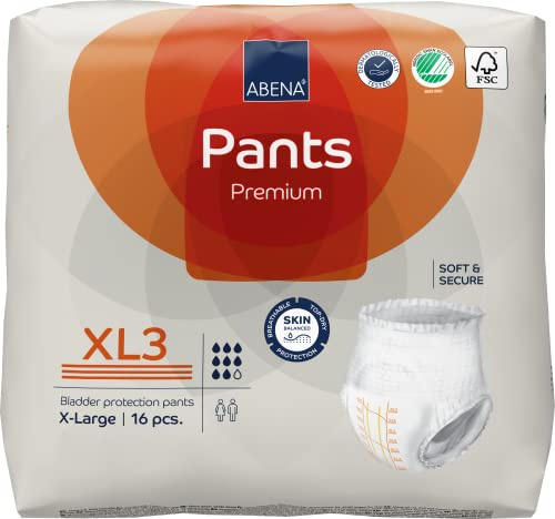ABENA Pants XL3 Premium Inkontinenzunterhose für Erwachsene, mit 2600 ml Saugfähigkeit, 96 Stück, 6 Packungen mit 16 Stück, Größe XL, Weiß, Einweg