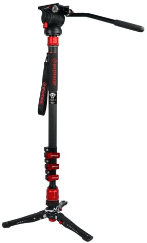 IFOOTAGE Monopod with Fluid Head Cobra 3 C180F-P + K5S, 71 Travel Monopod with Head Carbon Fiber Video Mono pod Kit for Cameras Canon Nikon Sony Olympus Panasonic DSLR Camera, Payload 17.64Lbs/8KG