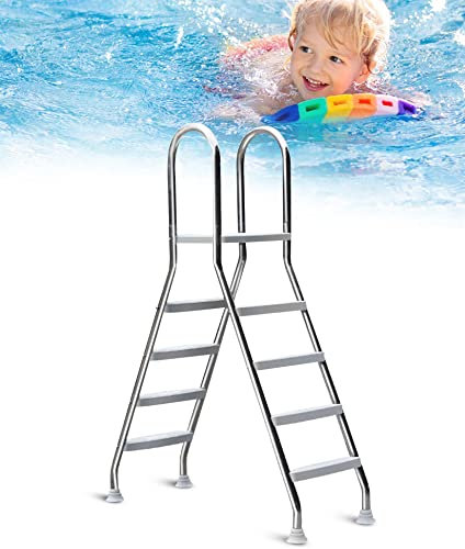 Doble Cara Escalera de Piscina 4 Peldaños Carga 250kg para Piscinas Elevadas, Antideslizante Paso, Piscina sobre Suelo Escalera 304 Escaleras de Acero Inoxidable de Piscina