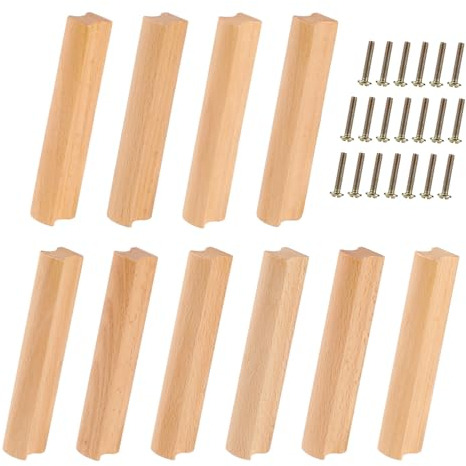 SWAWIS 10 Stück Möbelgriffe Holz, 96mm Holzgriffe Küchenschränke, Schubladengriffe Holz mit Schrauben, Türgriff Streifenförmig, Schrankgriff Holz für Schränke Schubladen Möbel Küchen