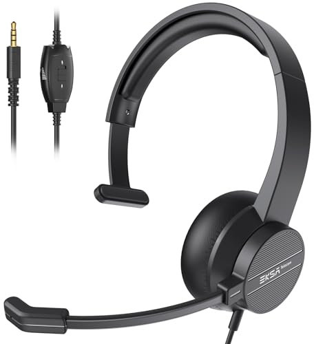 EKSA H15 Headset with Microphone for Laptop, PC Headset with Mic Noise Cancelling, 3.5mm Cable, in-Line Volume Control & Mute, Wired Computer Headphones for Office/Teams/Zooms/Home/Call Center